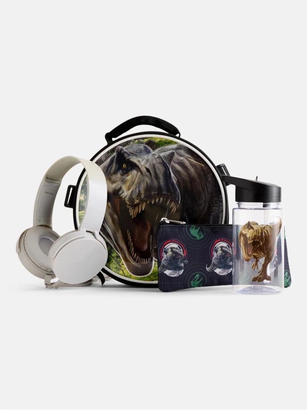 Jurassic Park T-Rex Kids Backpack Set - Black & Green Dino Print WH5